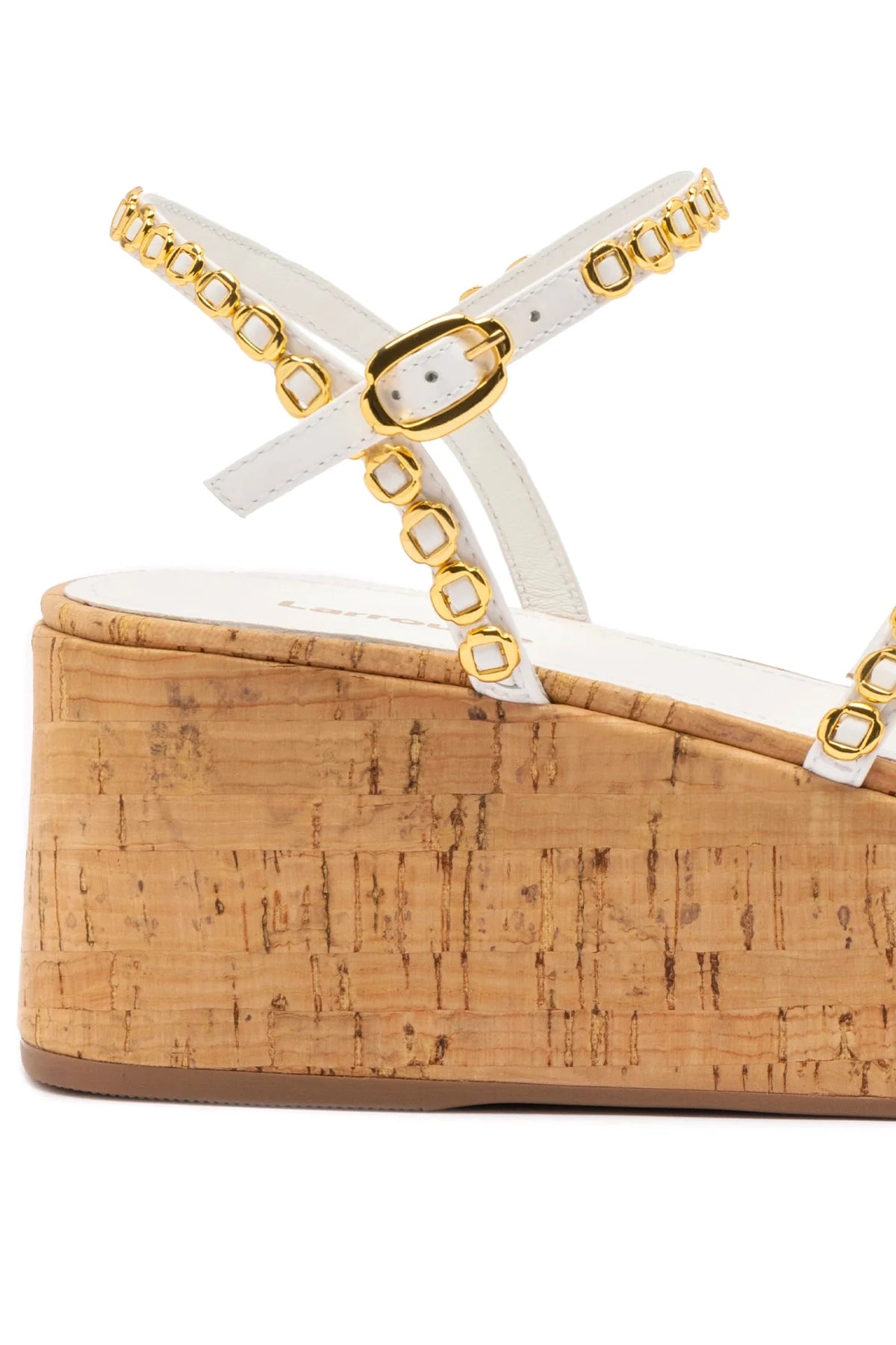 Larroude Gio Milanina Flatform In White Patent Leather And Natural Cork