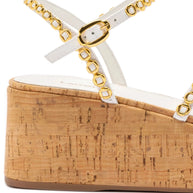Larroude Gio Milanina Flatform In White Patent Leather And Natural Cork
