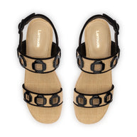 Larroude Milan Espadrille In Beige Raffia and Black Trimming