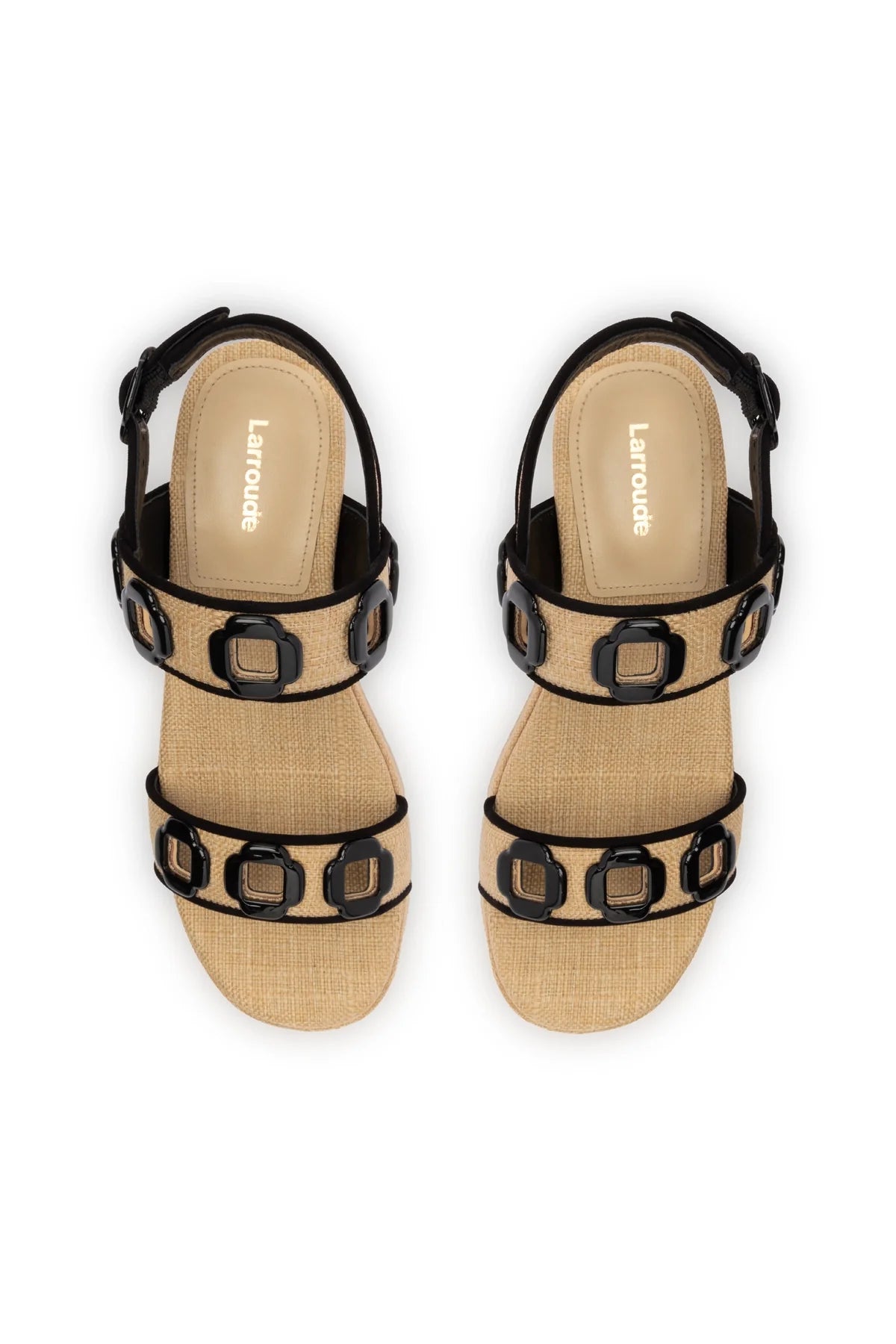 Larroude Milan Espadrille In Beige Raffia and Black Trimming