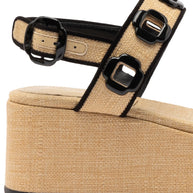 Larroude Milan Flatform In Beige Raffia and Black Trimming