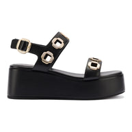 Larroude Milan Flatform Sandal In Black Leather