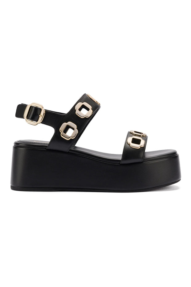 Larroude Milan Flatform Sandal In Black Leather