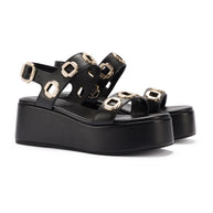 Larroude Milan Flatform Sandal In Black Leather