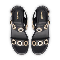 Larroude Milan Flatform Sandal In Black Leather