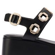 Larroude Milan Flatform Sandal In Black Leather