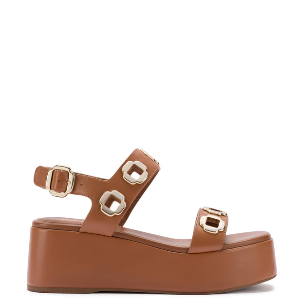 Larroude Milan Flatform Sandal In Caramel Leather