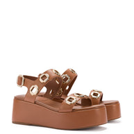 Larroude Milan Flatform Sandal In Caramel Leather