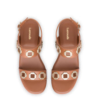 Larroude Milan Flatform Sandal In Caramel Leather