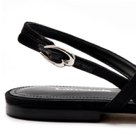 Larroude Calypso Flat Sandal In Black Fabric And Crystals