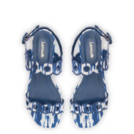 Larroude Florence Broderie Flat Sandal In Tie Dye Blue Raffia