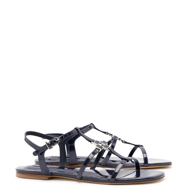 Larroude Hana Flat In Navy Patent Leather