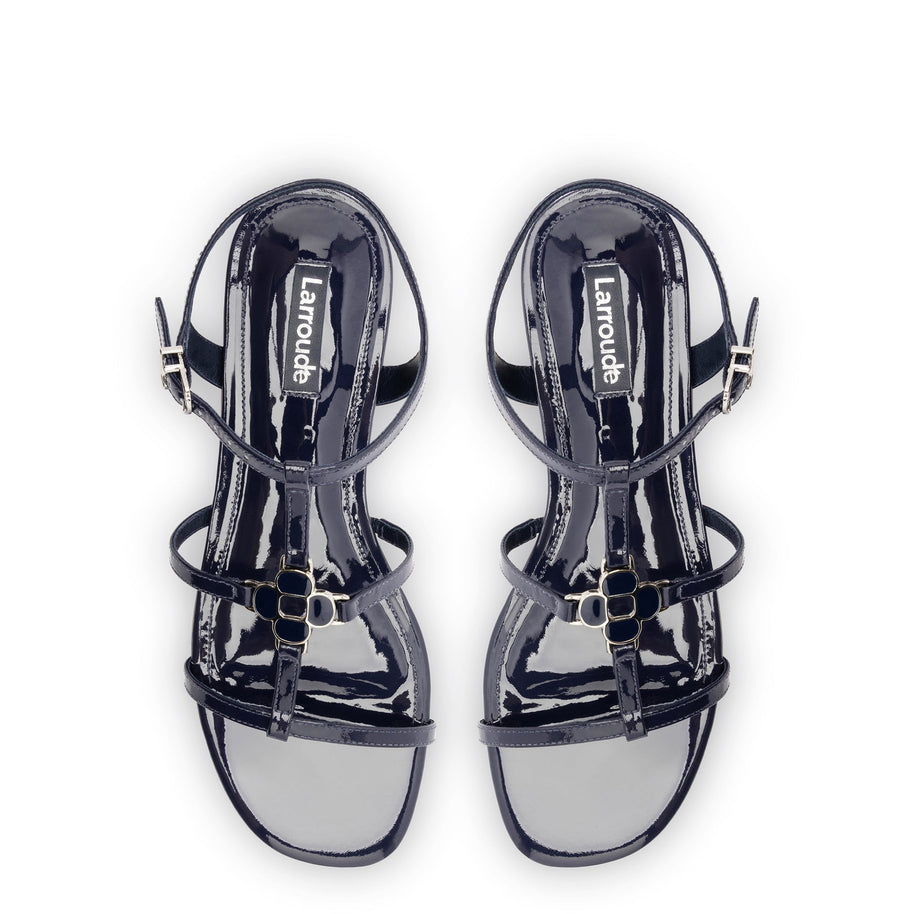 Larroude Hana Flat In Navy Patent Leather