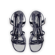 Larroude Hana Flat In Navy Patent Leather