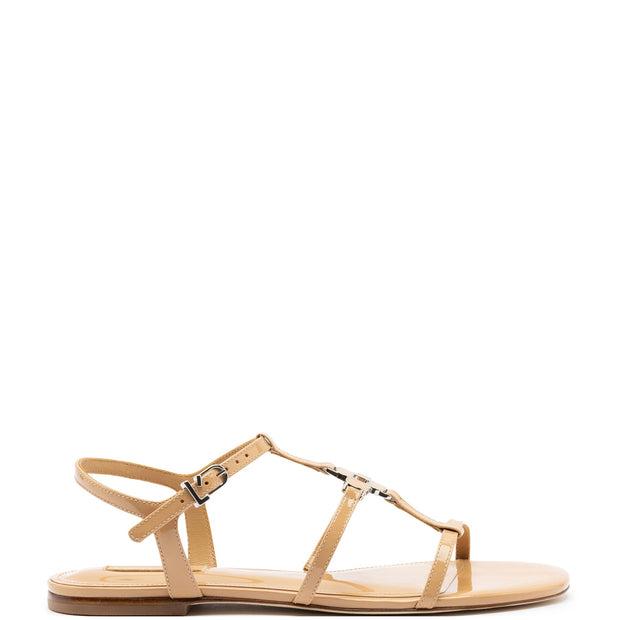 Larroude Hana Flat In Tan Patent Leather