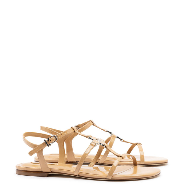 Larroude Hana Flat In Tan Patent Leather