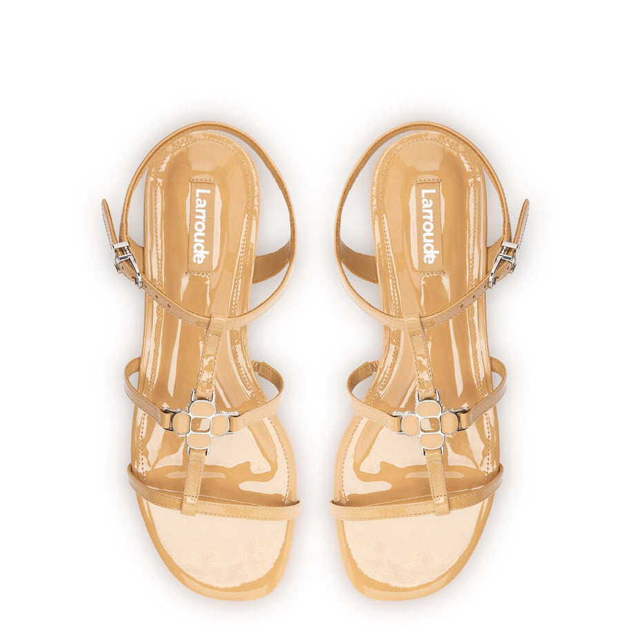 Larroude Hana Flat In Tan Patent Leather