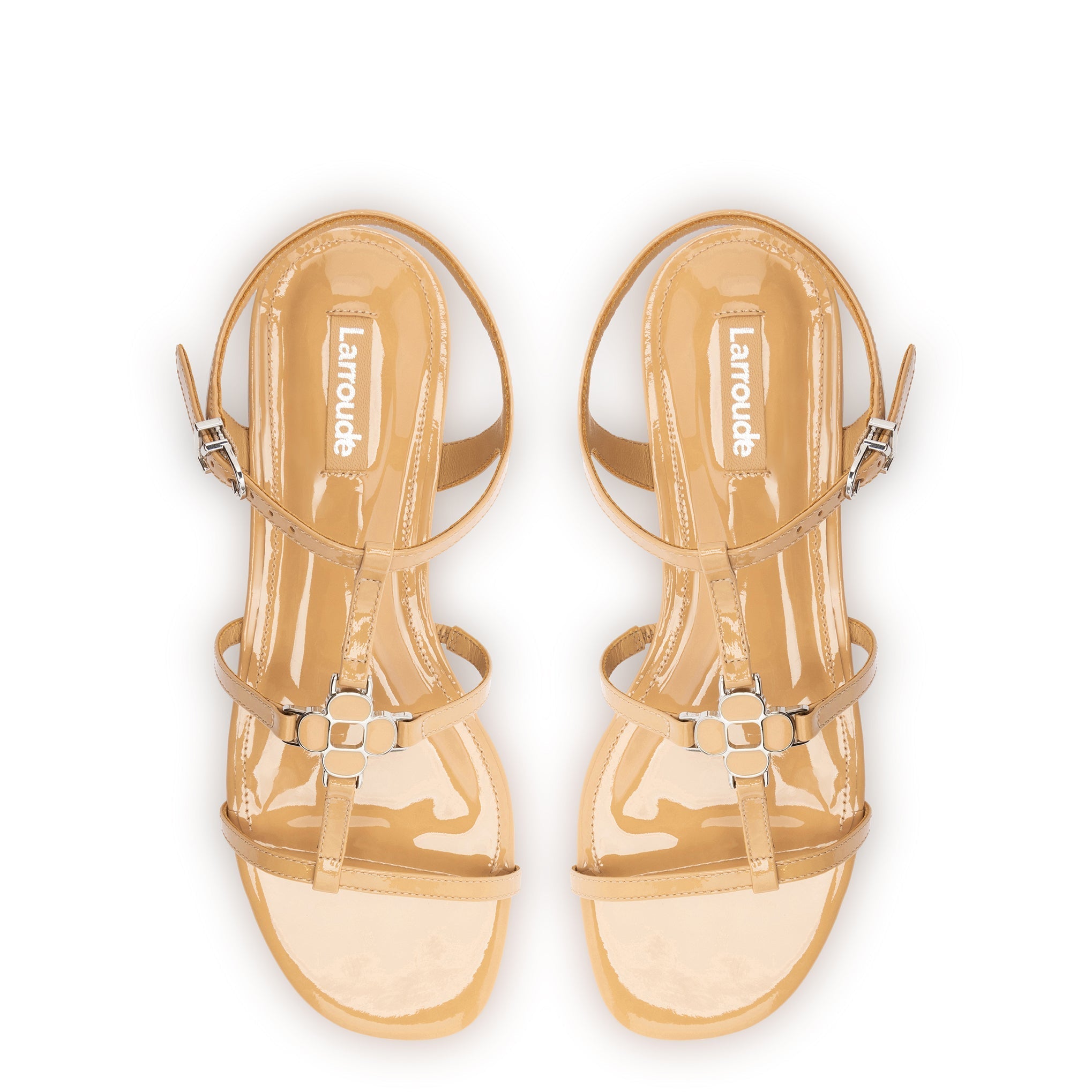 Larroude Hana Flat In Tan Patent Leather