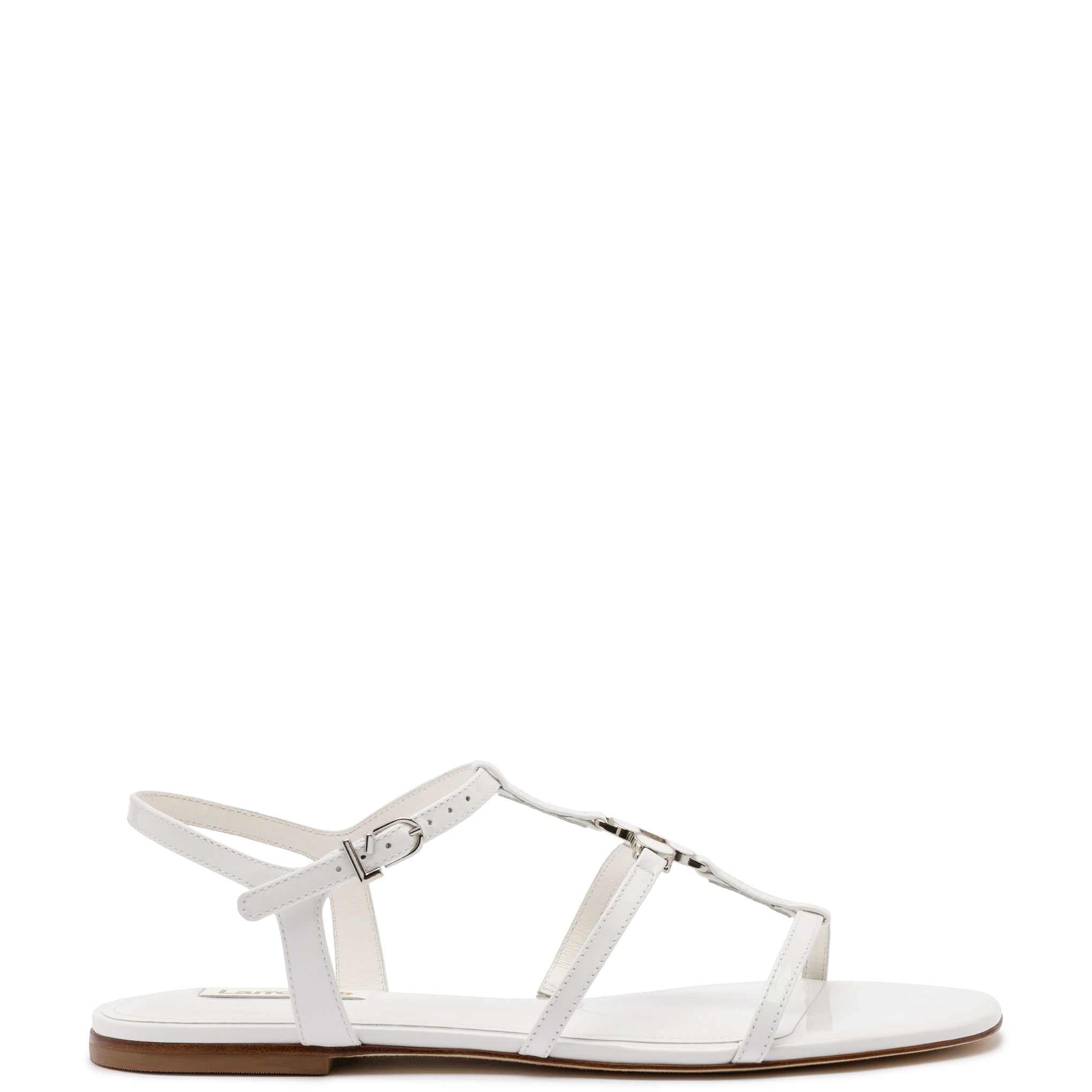 Larroude Hana Flat In White Patent Leather