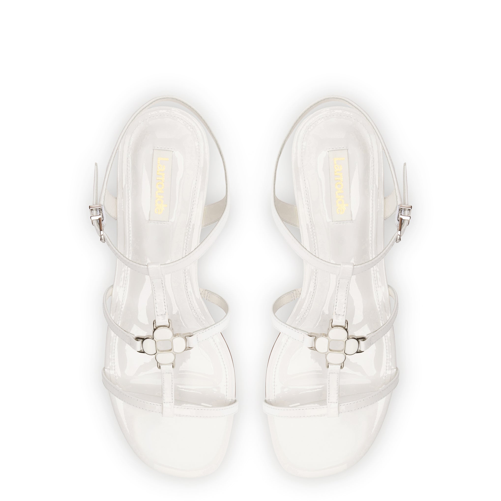 Larroude Hana Flat In White Patent Leather
