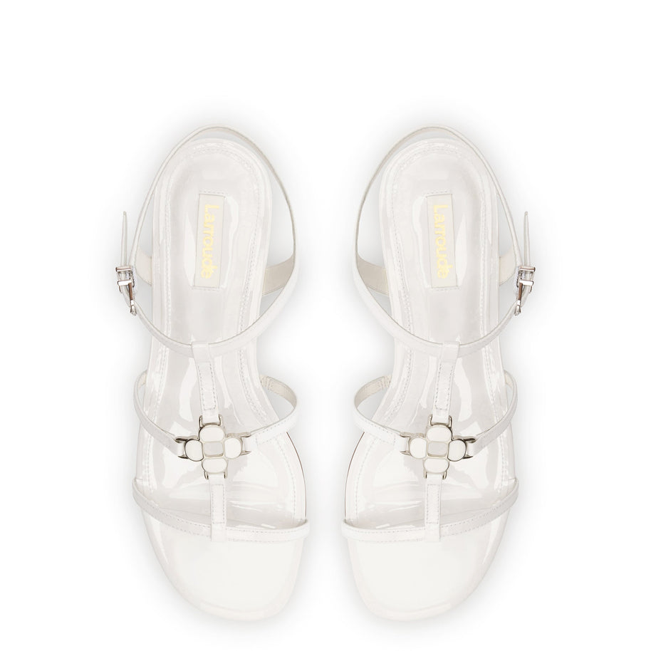 Larroude Hana Flat In White Patent Leather