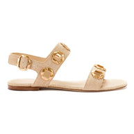 Larroude Milan Flat Sandal In Beige Raffia