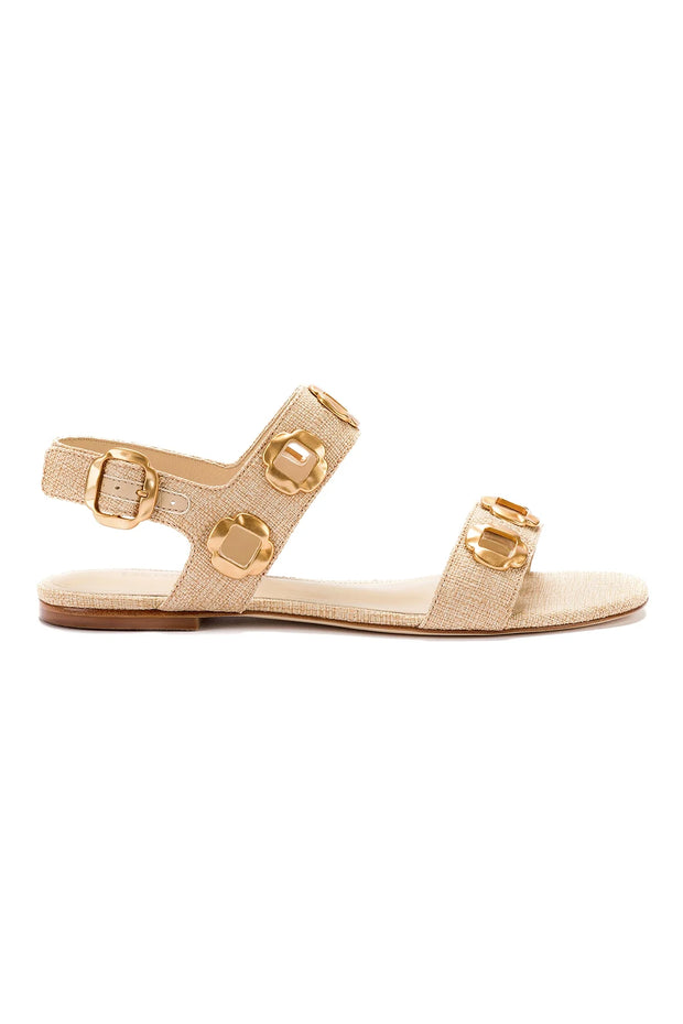 Larroude Milan Flat Sandal In Beige Raffia