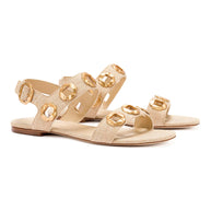 Larroude Milan Flat Sandal In Beige Raffia