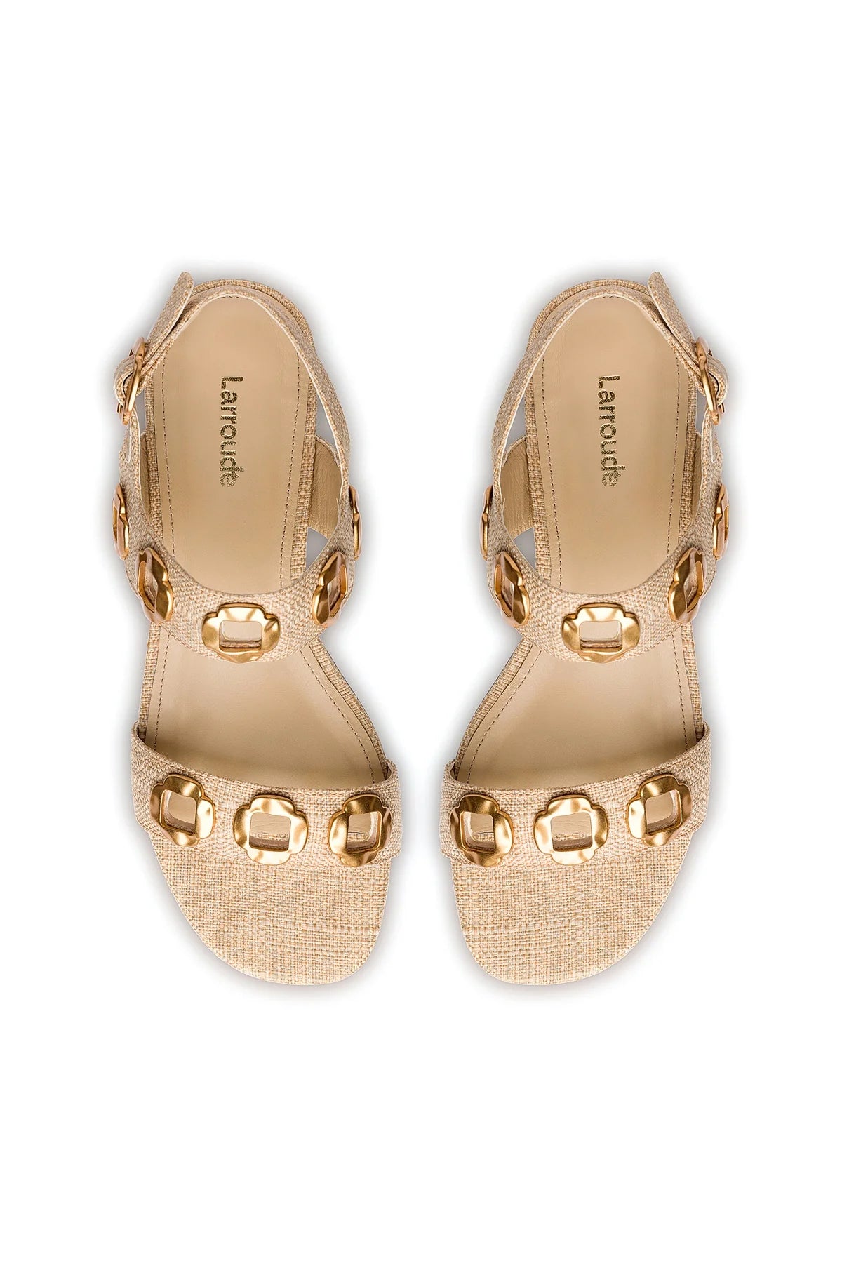 Larroude Milan Flat Sandal In Beige Raffia