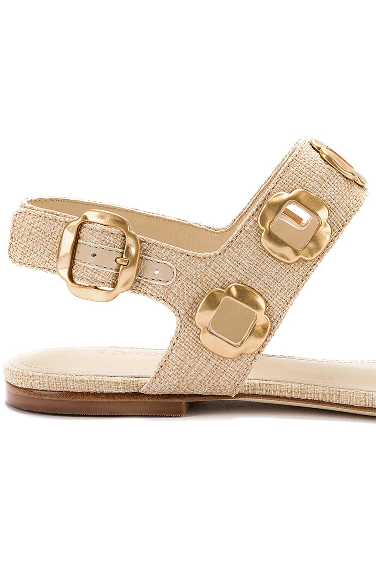 Larroude Milan Flat Sandal In Beige Raffia