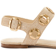 Larroude Milan Flat Sandal In Beige Raffia
