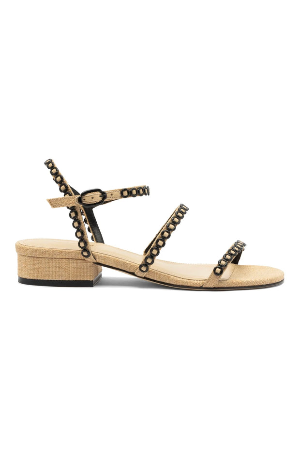 Larroude Milanina Flat Sandal In Beige Raffia