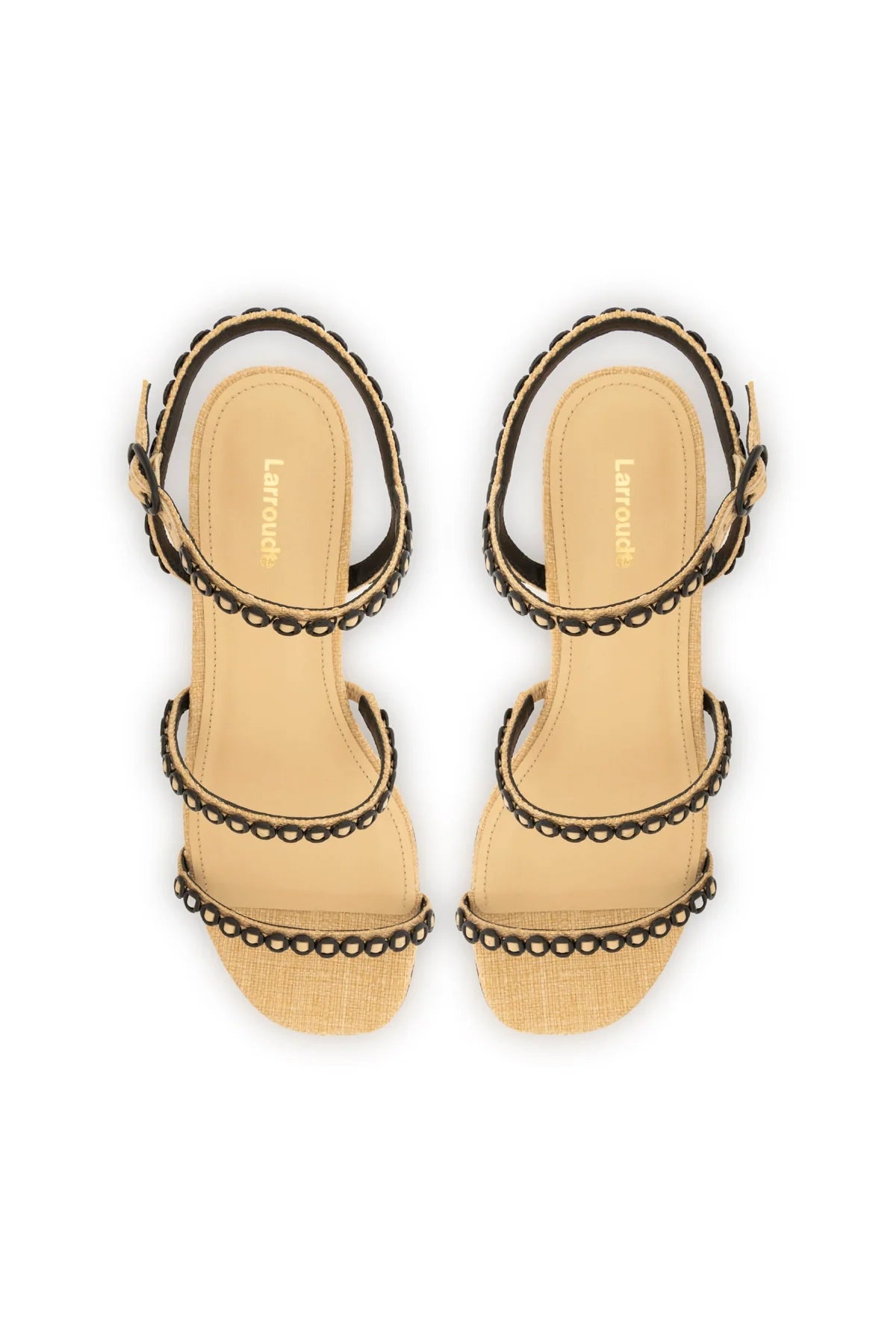 Larroude Milanina Flat Sandal In Beige Raffia