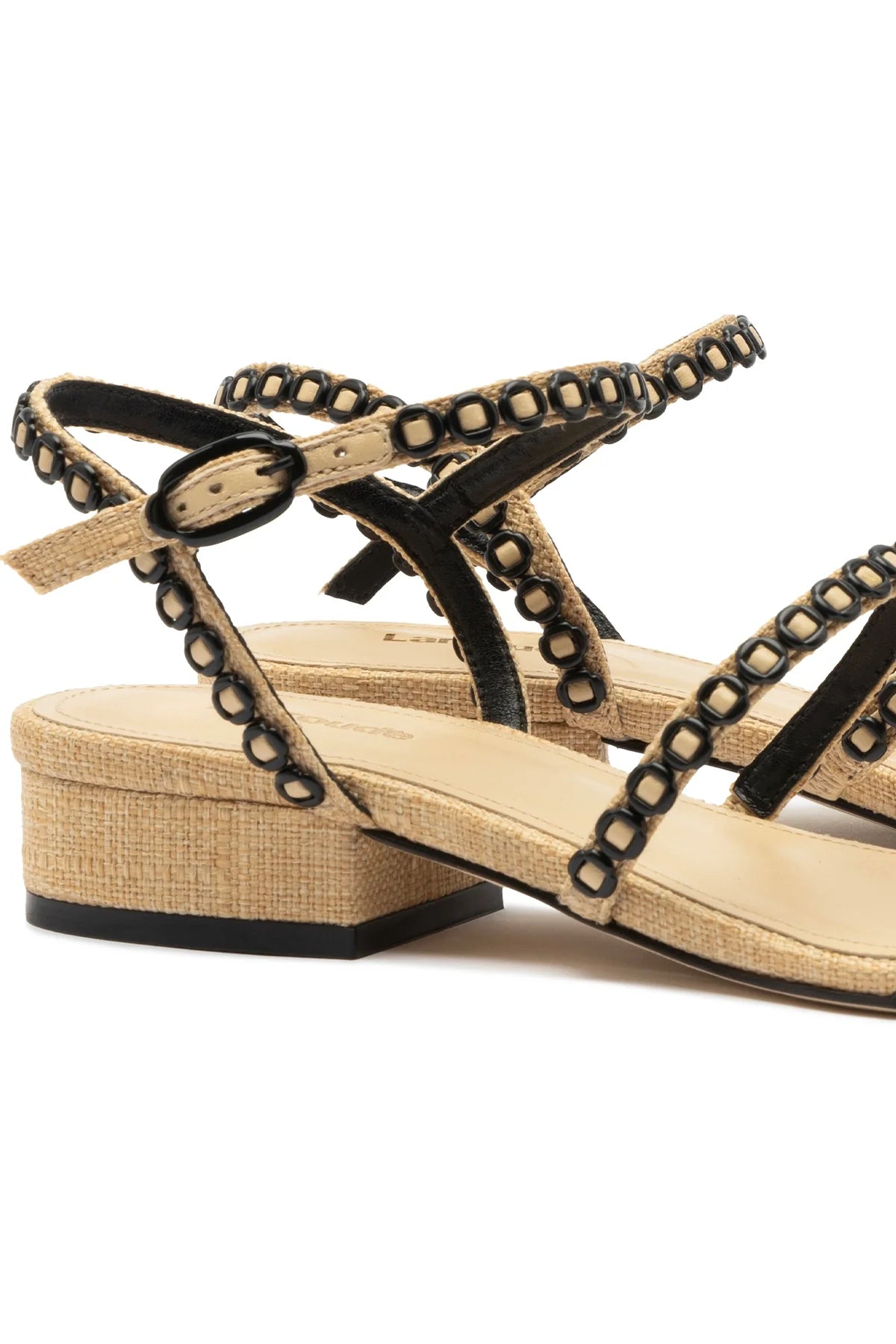 Larroude Milanina Flat Sandal In Beige Raffia