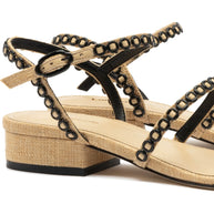 Larroude Milanina Flat Sandal In Beige Raffia