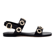 Larroude Milan Flat Sandal In Black Leather