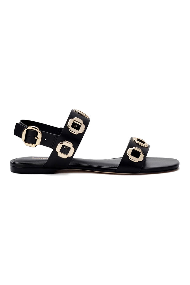 Larroude Milan Flat Sandal In Black Leather