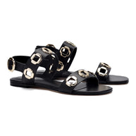Larroude Milan Flat Sandal In Black Leather