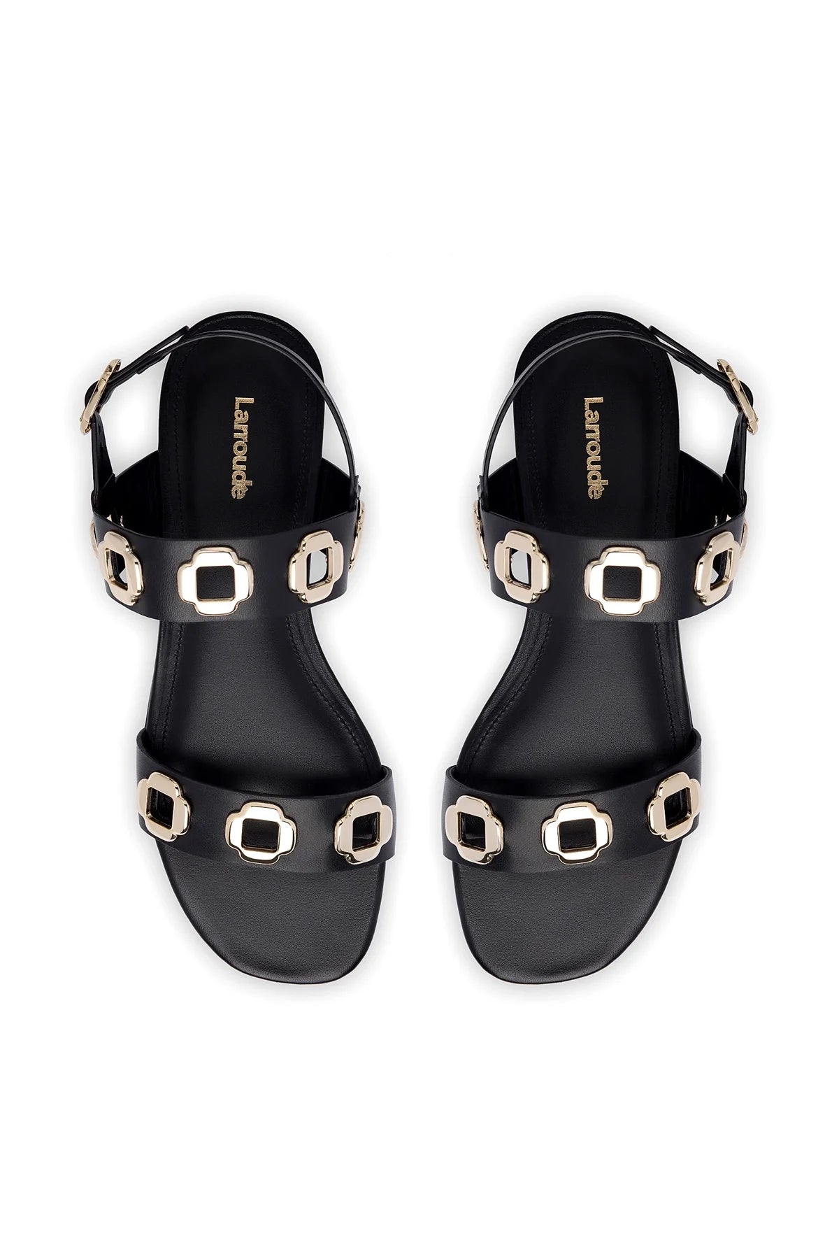 Larroude Milan Flat Sandal In Black Leather