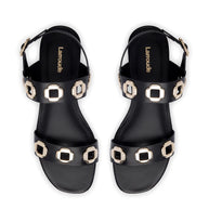 Larroude Milan Flat Sandal In Black Leather