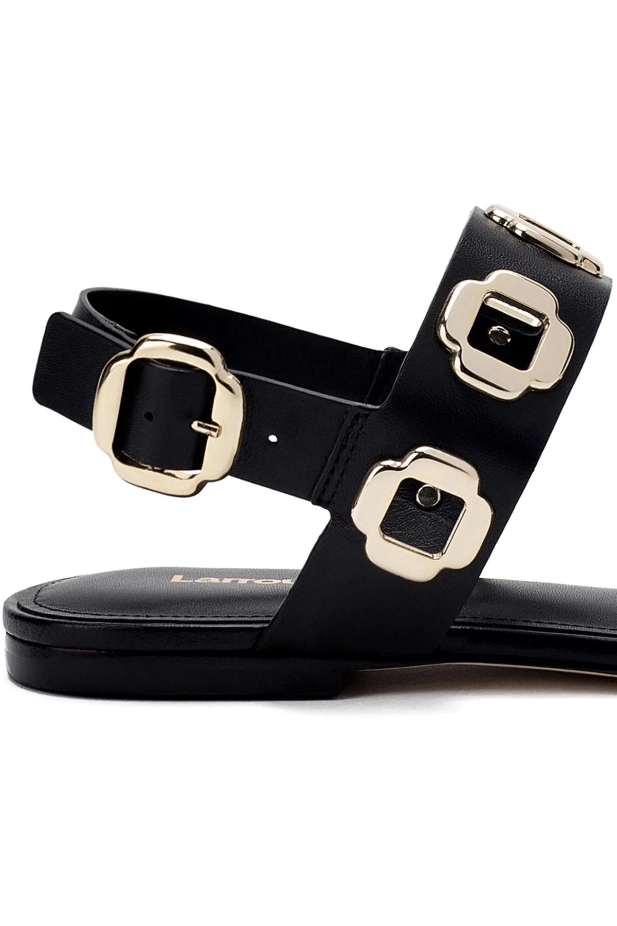 Larroude Milan Flat Sandal In Black Leather