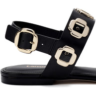 Larroude Milan Flat Sandal In Black Leather