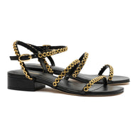 Larroude Milanina Flat Sandal In Black Leather