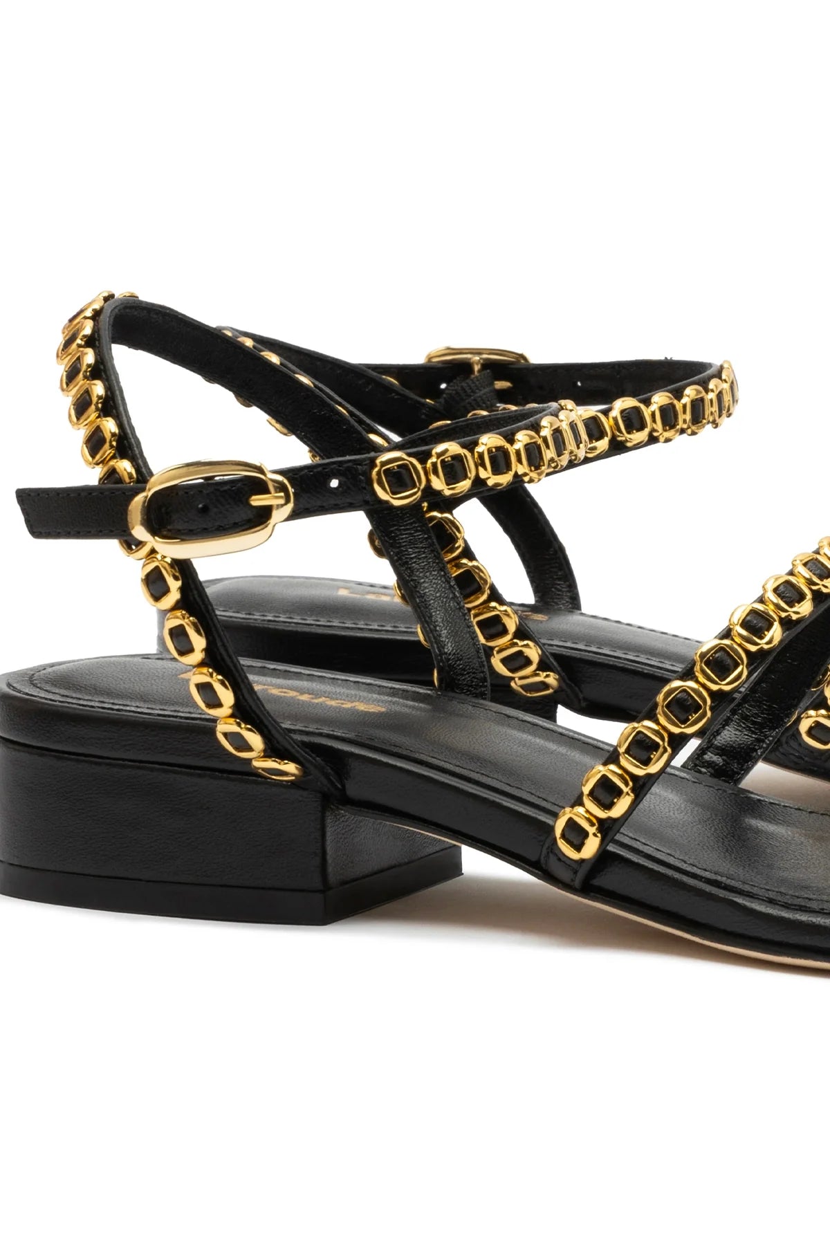 Larroude Milanina Flat Sandal In Black Leather
