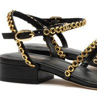 Larroude Milanina Flat Sandal In Black Leather