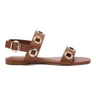 Larroude Milan Flat Sandal In Caramel Leather