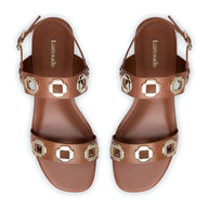 Larroude Milan Flat Sandal In Caramel Leather