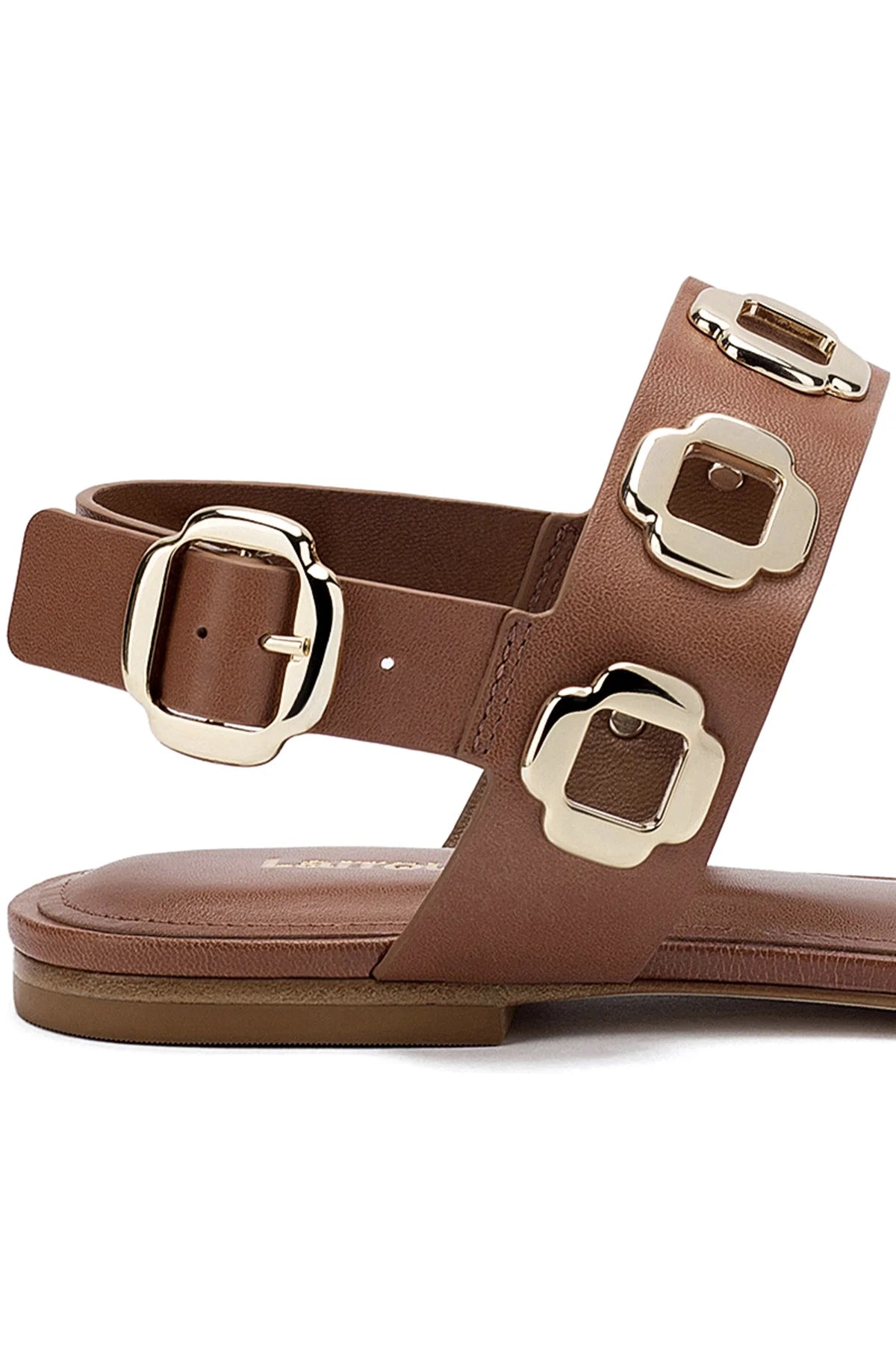 Larroude Milan Flat Sandal In Caramel Leather