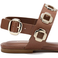 Larroude Milan Flat Sandal In Caramel Leather