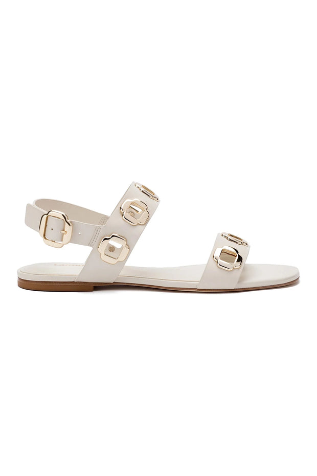 Larroude Milan Flat Sandal In Ivory Leather